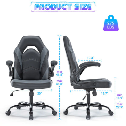 Gaming Chair PU Leather with Flip-Up Armrest Ergonomic Adjustable Seat