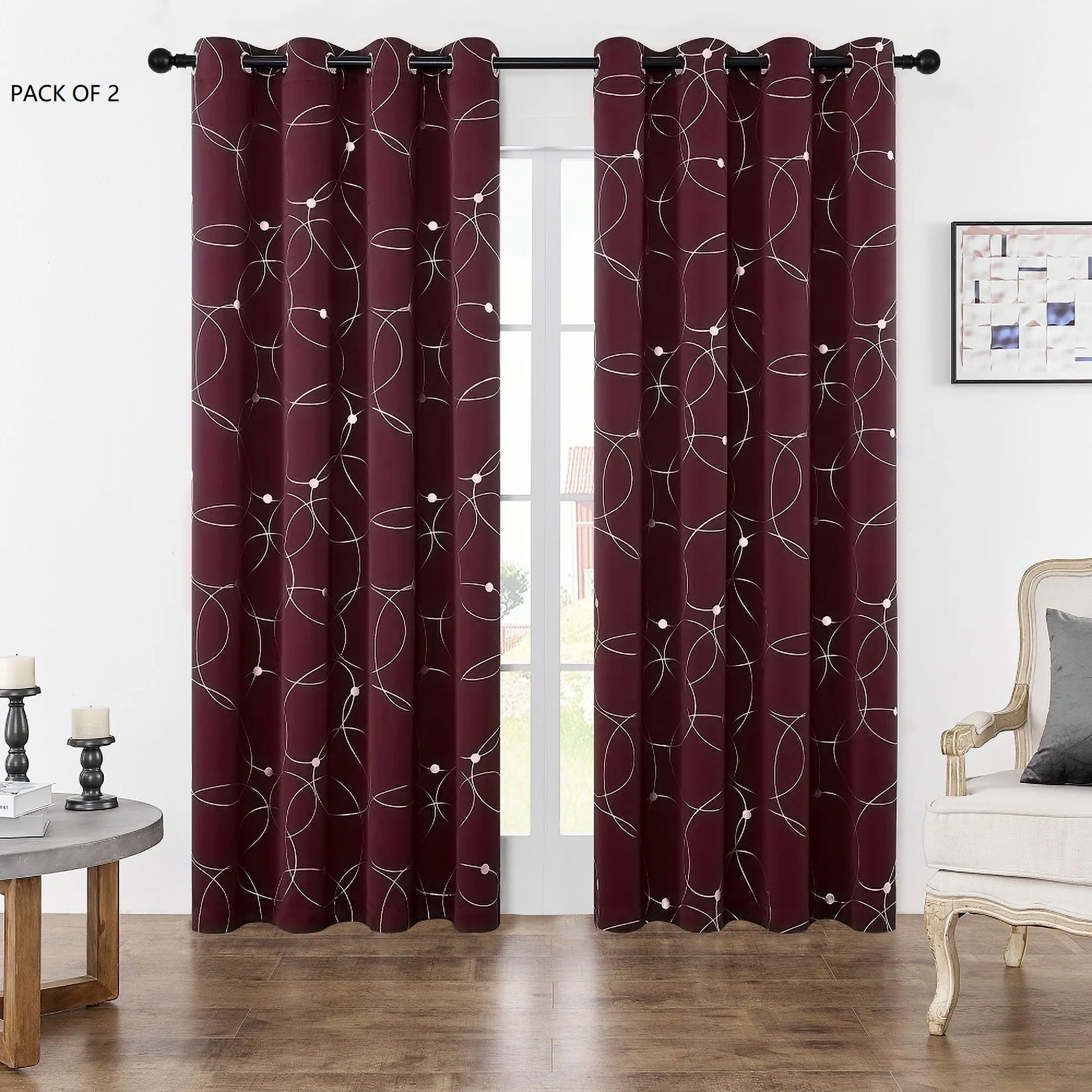 Blackout Curtains Pack of 2 Foil Printed Thermal Insulated Grommets