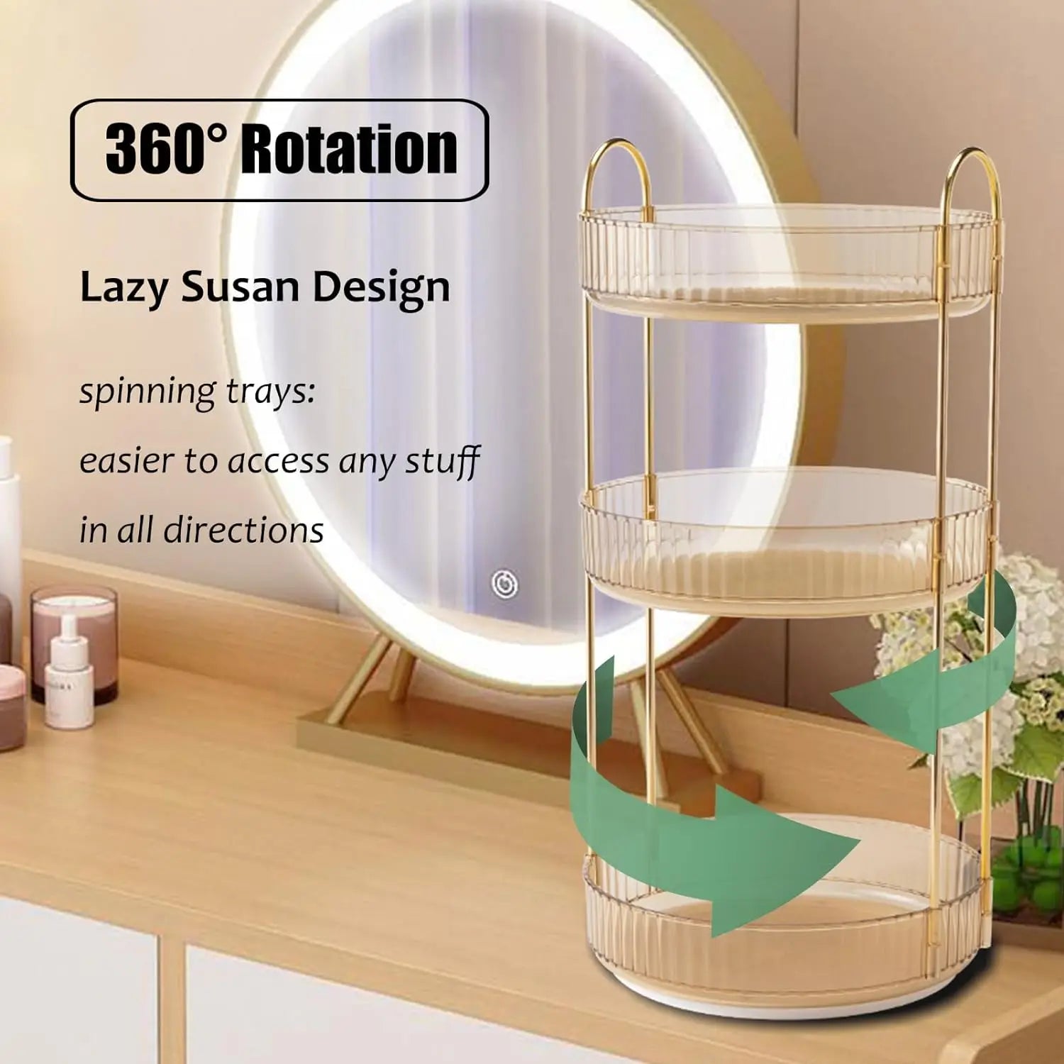 3 Tier Rotating Organizer High Capacity Countertop Storage Rack