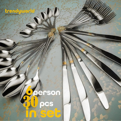 Elegant Limited Edition 30-Piece Silverware Set for 6 with Gold Accents