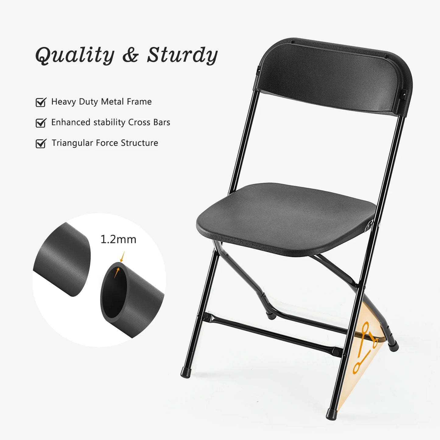 Folding Chair Plastic Seat Metal Frame 330LB Lightweight Portable