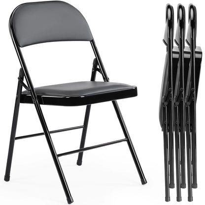 Leather Folding Chair 4 Pack Sturdy Durable Seating for Home & Events