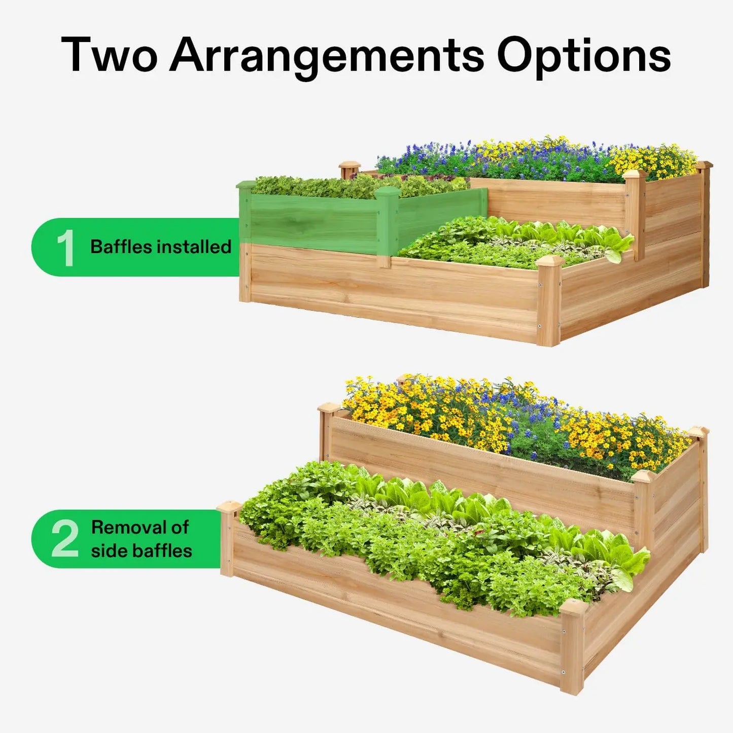 3-Tier Wooden Raised Garden Bed, 42.5x34.5x15 Inches Elevated Planter Box