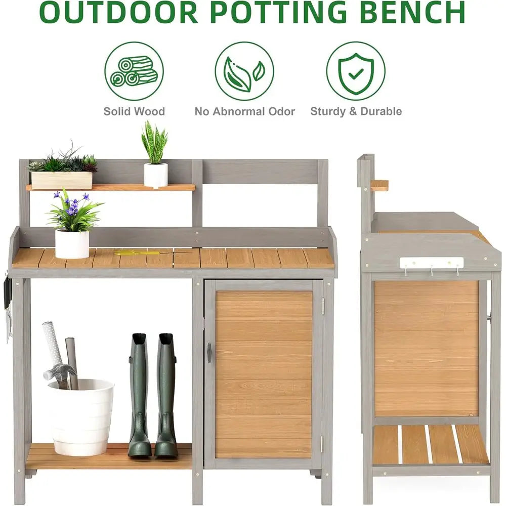 Potting Work Bench with Dry Sink Cabinet and Storage Shelves