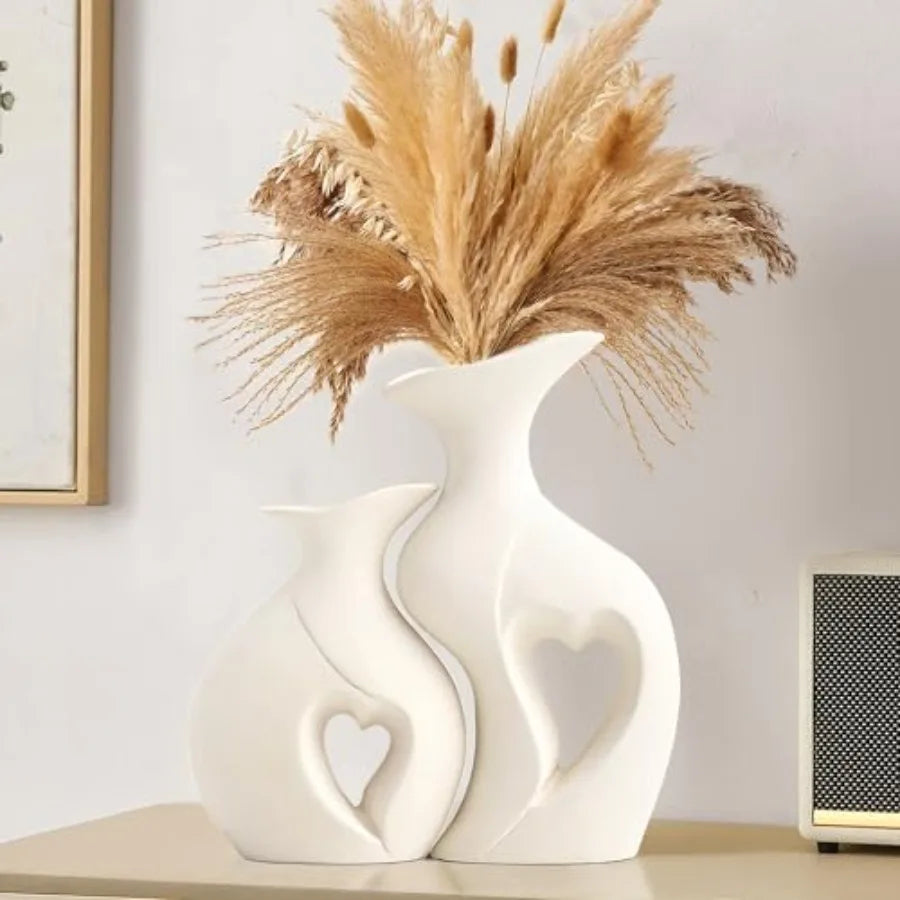 Heart Shaped Ceramic Vase Set of 2 Minimalist Decorative Vases