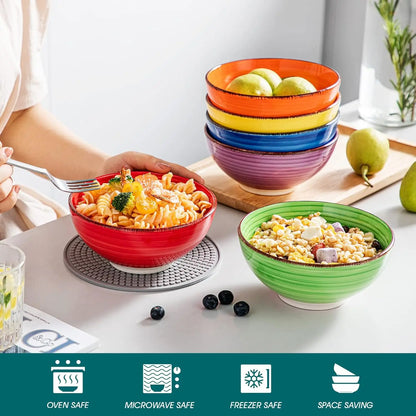 Ceramic Soup Bowls Set 6 Colorful 27 Oz Microwave Dishwasher Safe