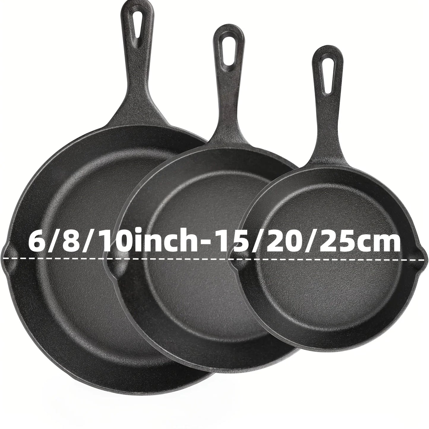 Cast Iron Skillet Set 3PCS Pre-Seasoned Non-Stick