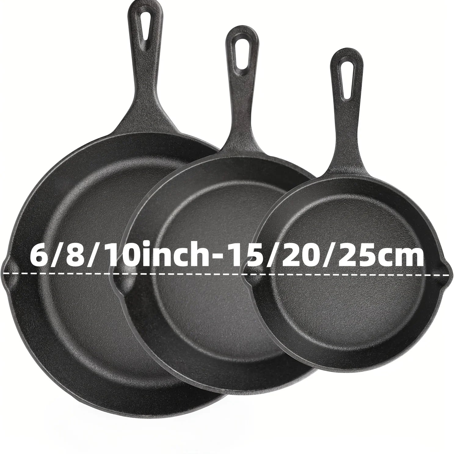 Cast Iron Skillet Set 3PCS Pre-Seasoned Non-Stick