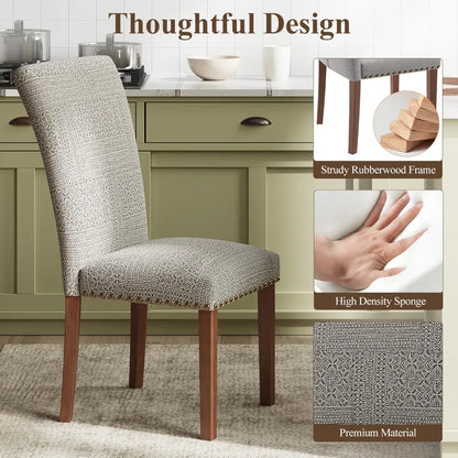 Stylish Dining Chairs Set of 2, Upholstered with Nail Head Trim, and Thick Cushions