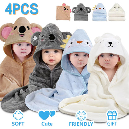 Baby Bath Towels 4PCS Soft & Absorbent w/ Hood for 0-5 yrs