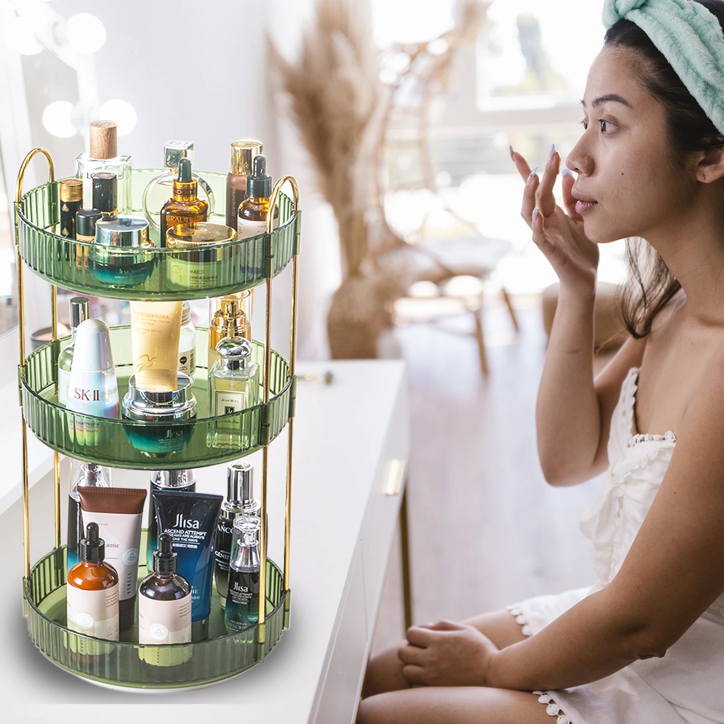 3 Tier Rotating Organizer High Capacity Countertop Storage Rack