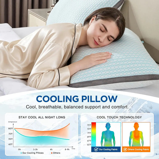 Cooling Pillows Queen Size, Set of 2, Shredded Memory Foam Pillows with Removable Cover