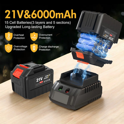 Cordless Electric Air Blower 21V Batteries Fast Charger LCD