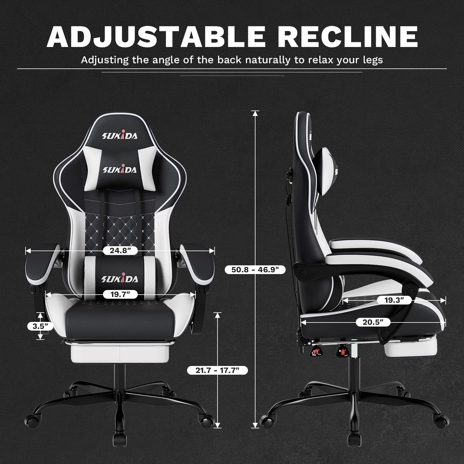 Gamer Chair w/ Massage, Lumbar Support, Swivel & Adjustable