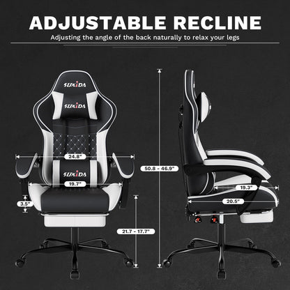 Gamer Chair w/ Massage, Lumbar Support, Swivel & Adjustable