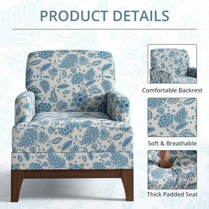 Floral Accent Chair Set Of 2, Upholstered Armchair With Solid Leg, Comfy Reading Single Sofa With Spring-Padded, Customized