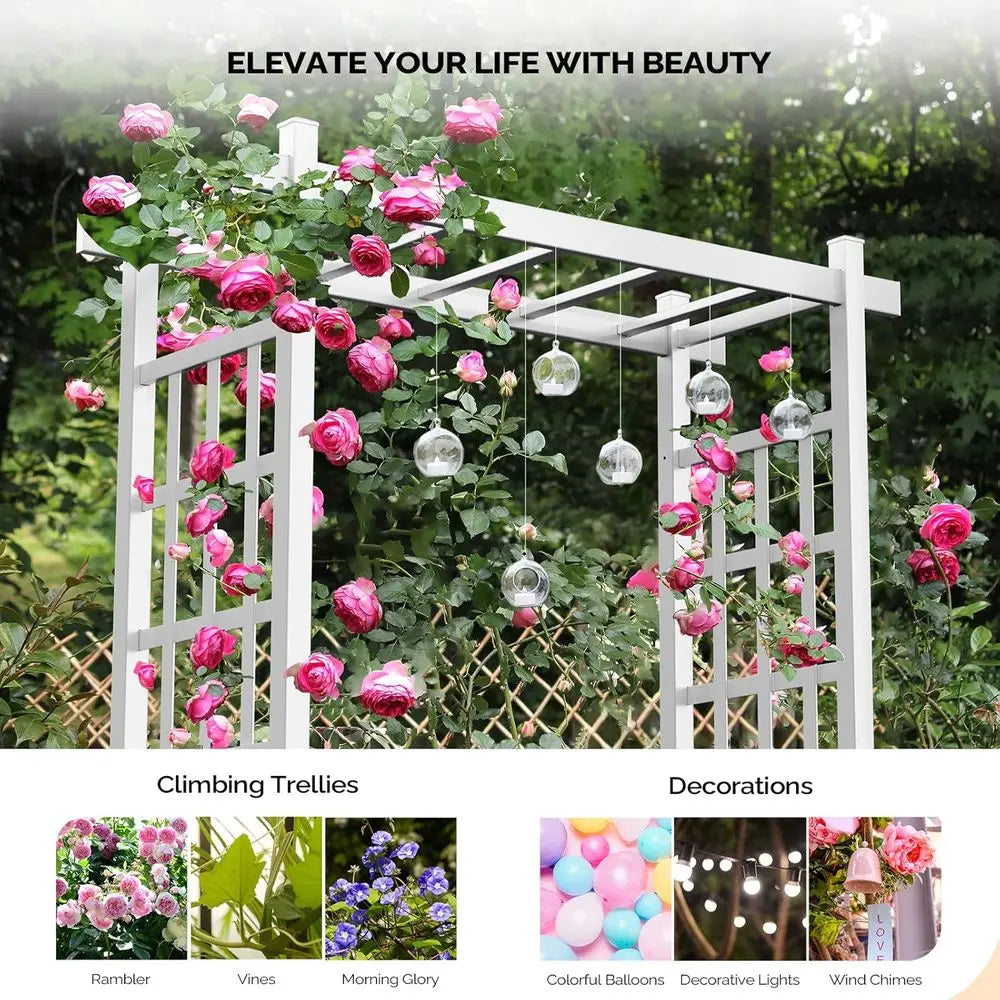 Garden Arbor with Gate, PVC, with Trellis for Climbing Plants