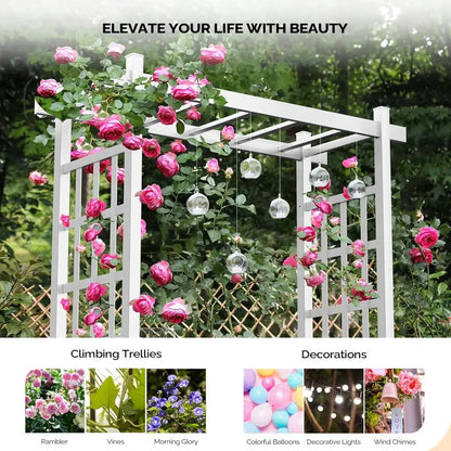 Garden Arbor with Gate, PVC, with Trellis for Climbing Plants