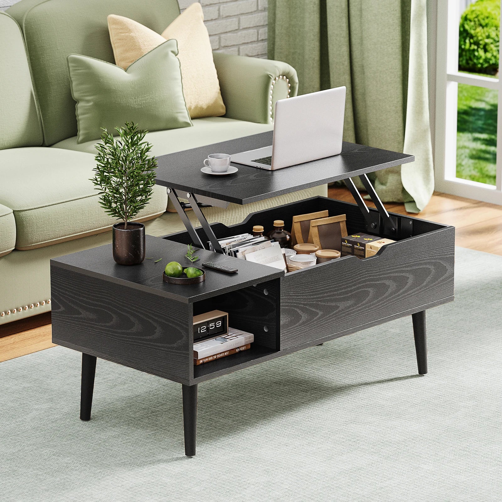 Lift Top Coffee Table with Hidden Storage and Easy Lift Design
