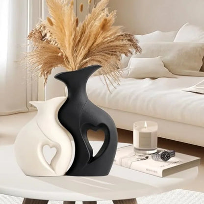 Heart Shaped Ceramic Vase Set of 2 Minimalist Decorative Vases