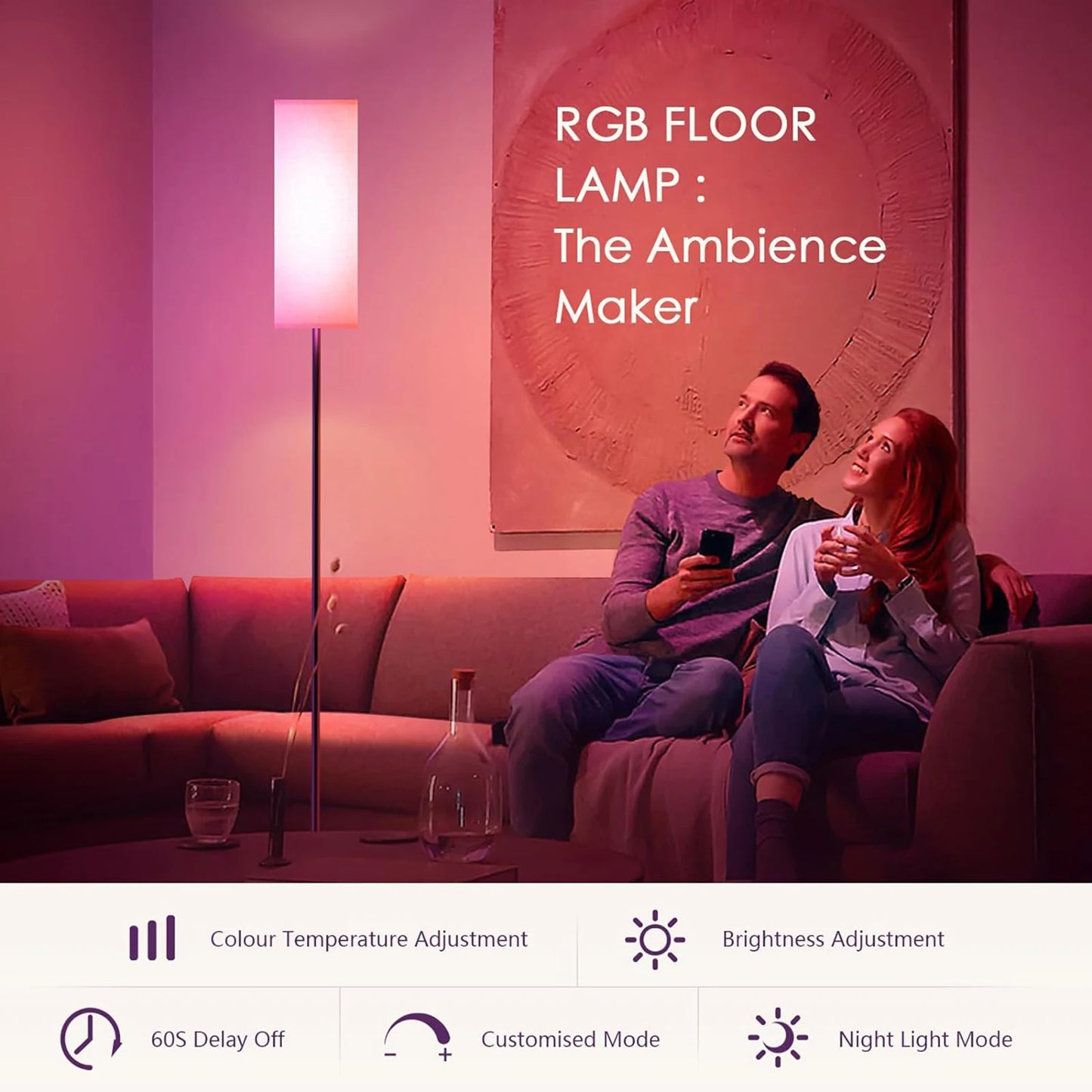 Modern Floor Lamp LED Lighting With Remote Control Adjustable