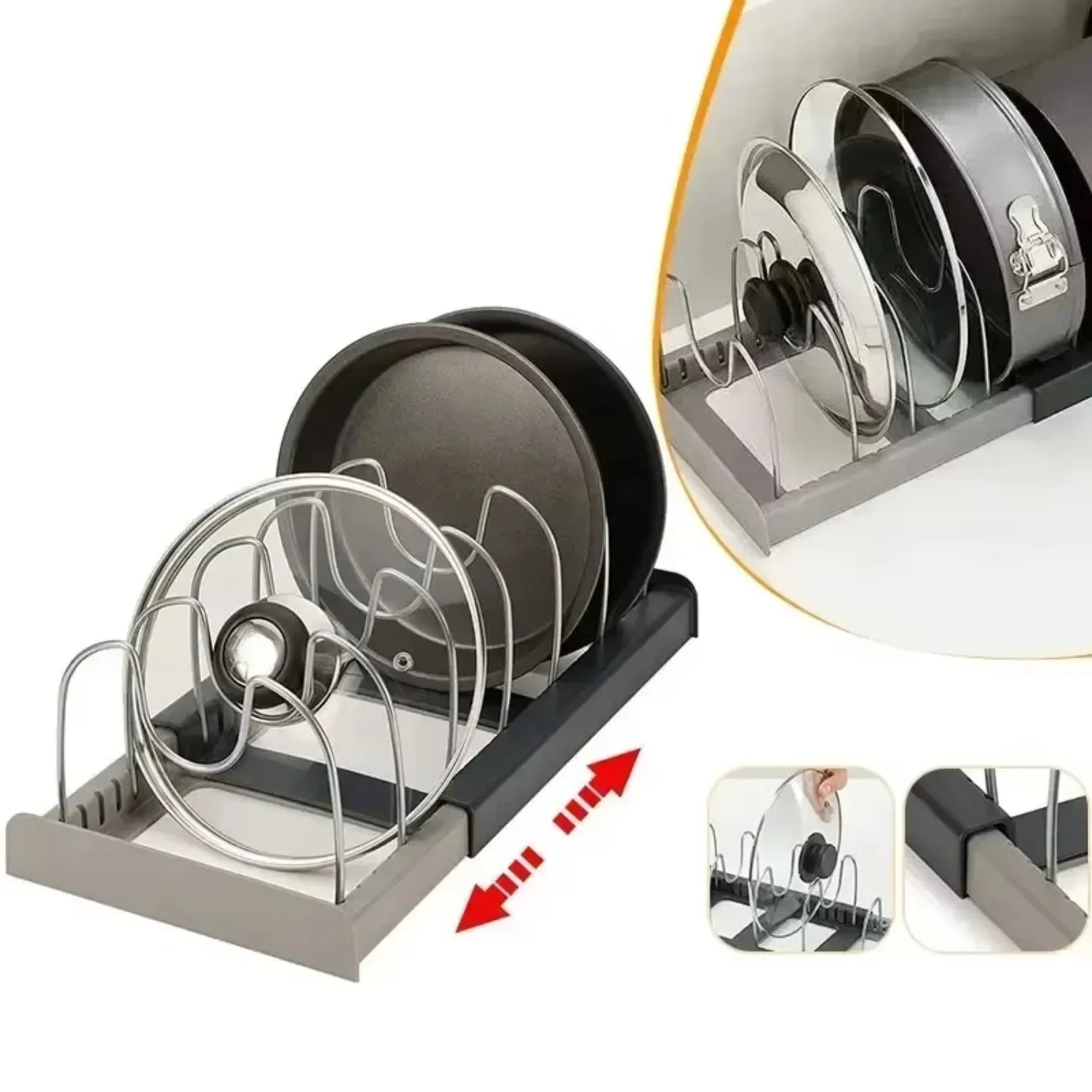 Pots and Pans Storage Rack Expandable Cabinet Organizer 6 Shelves