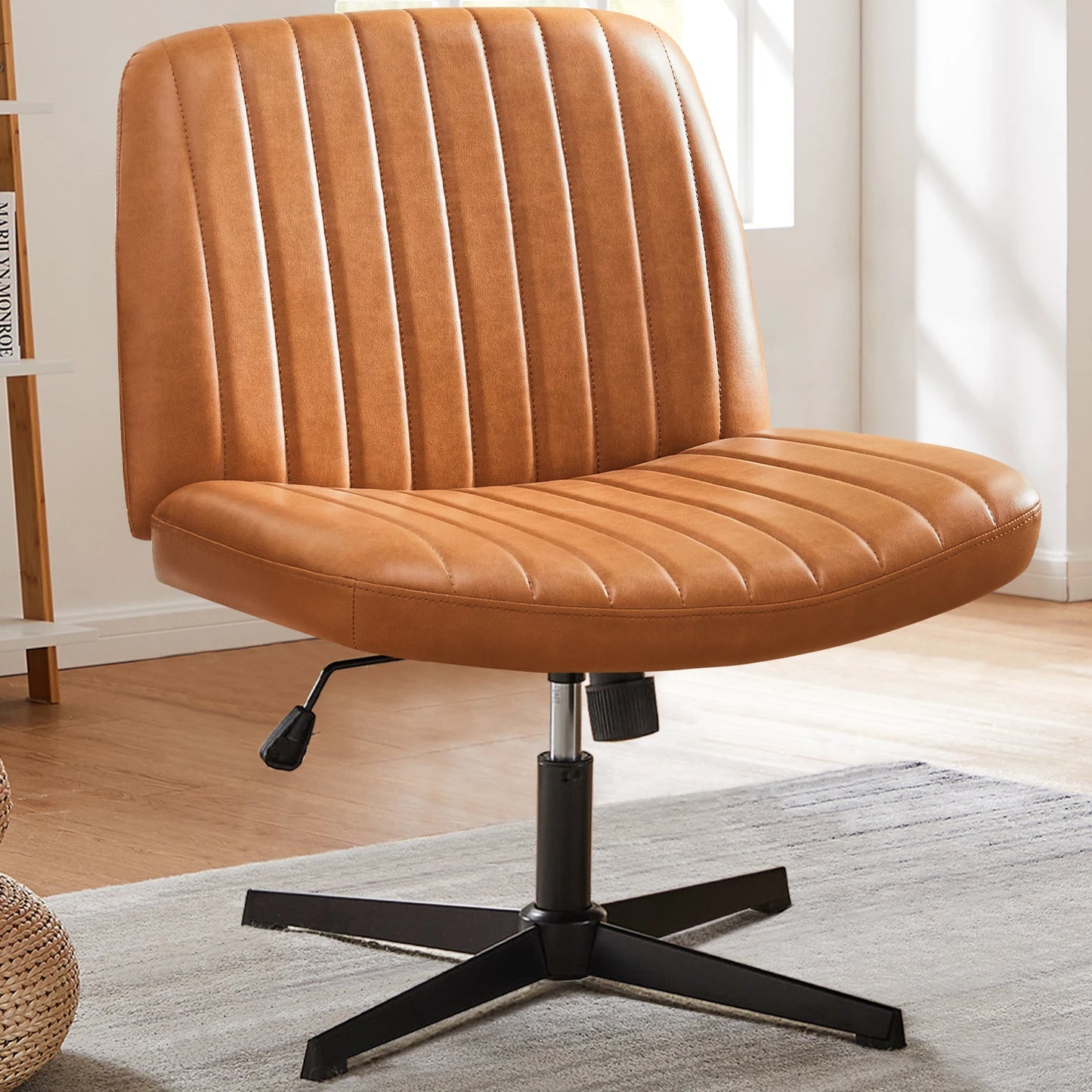 Cross-Legged Desk Chair Armless Adjustable Wide Seat