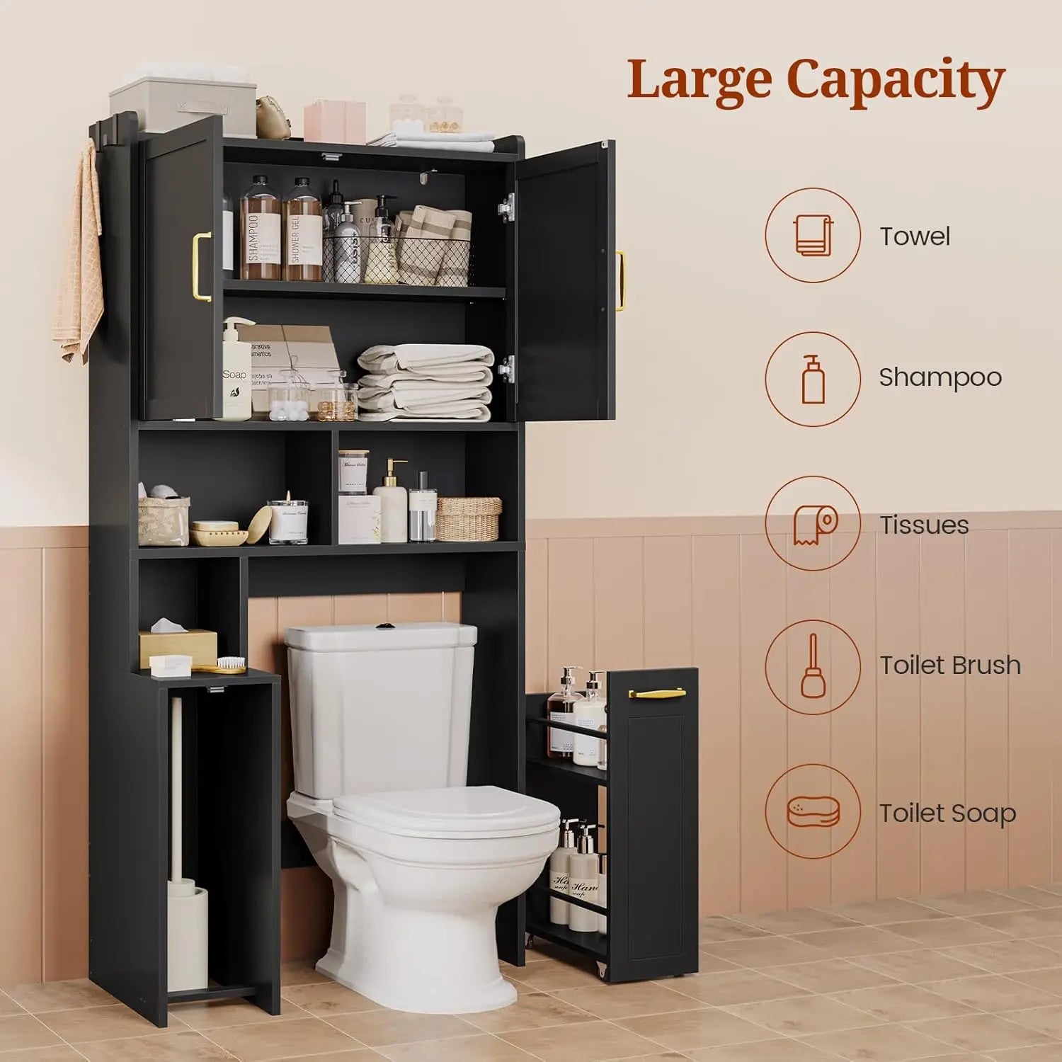 Over Toilet Storage Cabinet Adjustable Pull Out Organizer