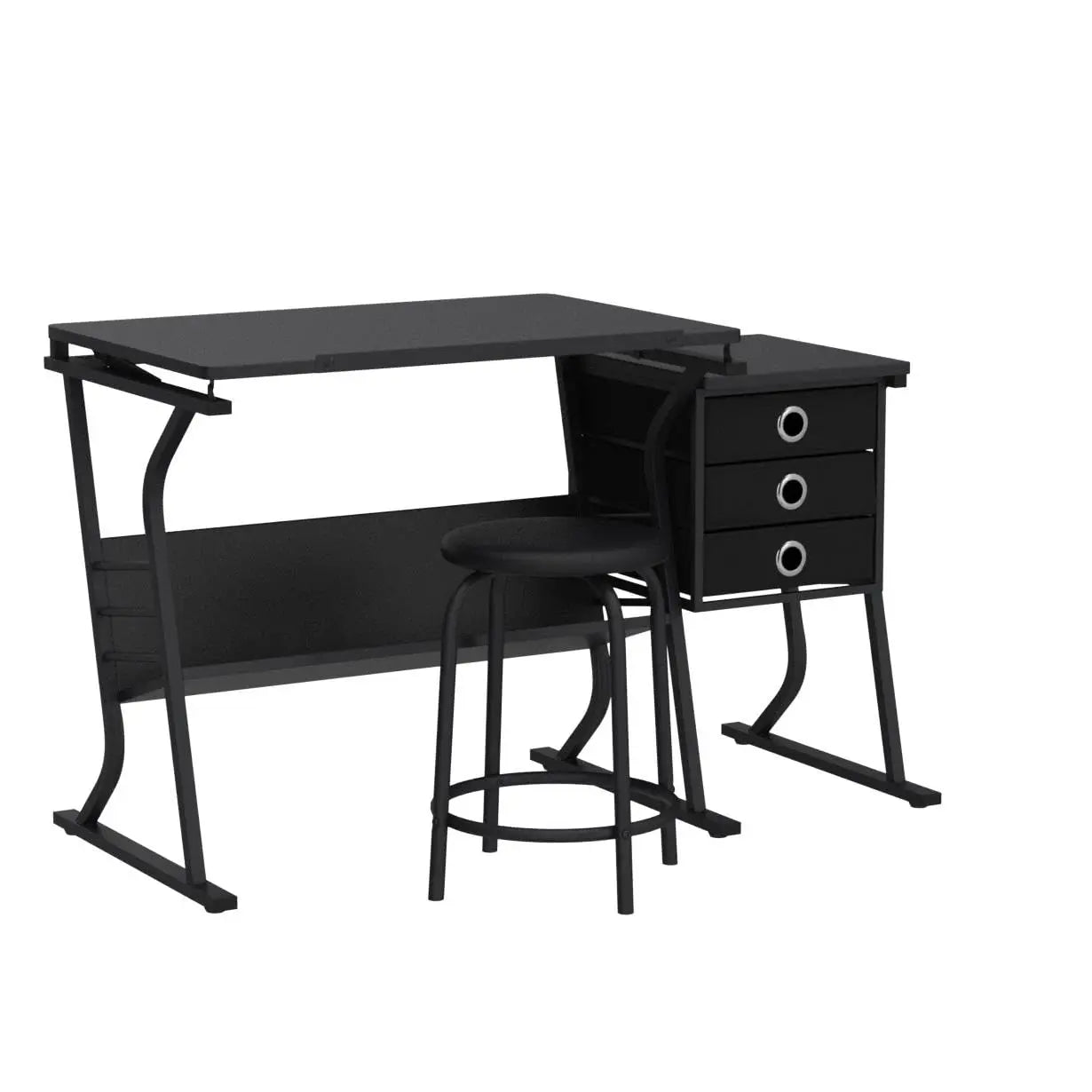 Drafting Table for Artists, Drawing Desk, Tabletop, Adjustable, with Stool and 3 Slide Drawers