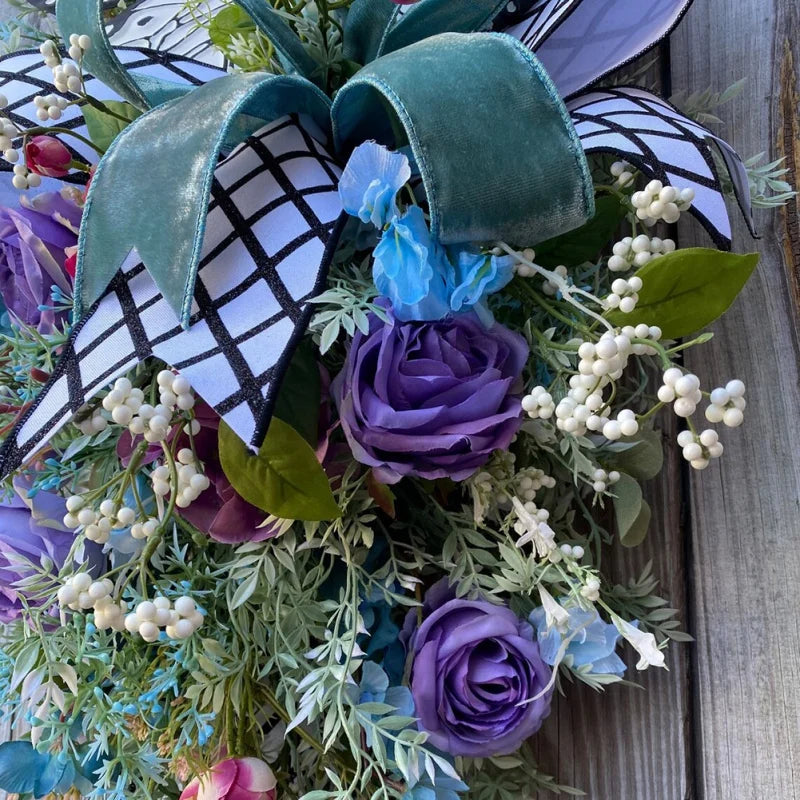 Front Door Wreath Rose Butterfly Artificial Hanging Decor Home