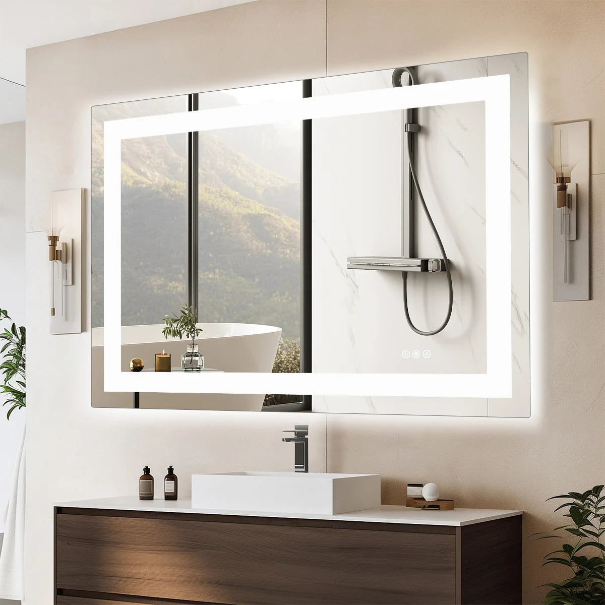 LED Mirror Tempered Glass with Memory Function Front & Backlit Light