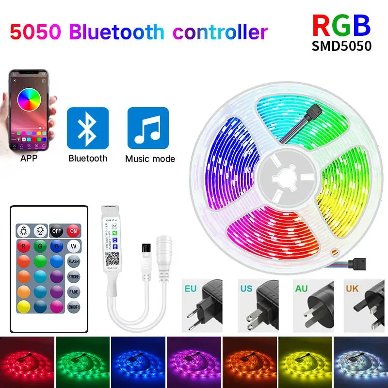 RGB LED Strip Lights 15M 20M 30M Bluetooth Controller Color Changing