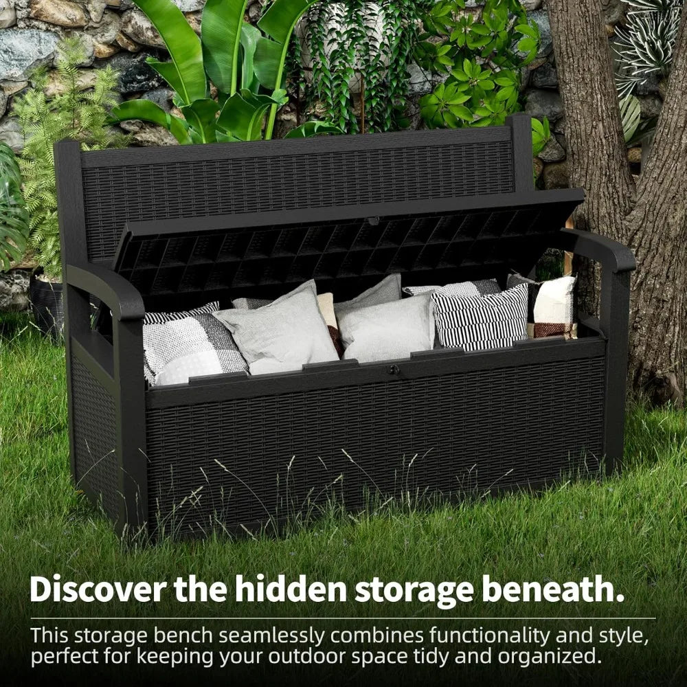 Outdoor Storage Bench 80 Gallon Waterproof Lockable Deck Box