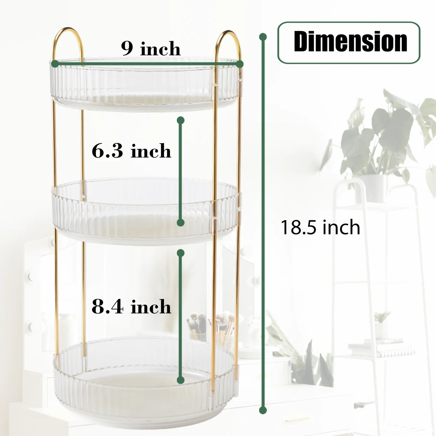 3 Tier Rotating Organizer High Capacity Countertop Storage Rack
