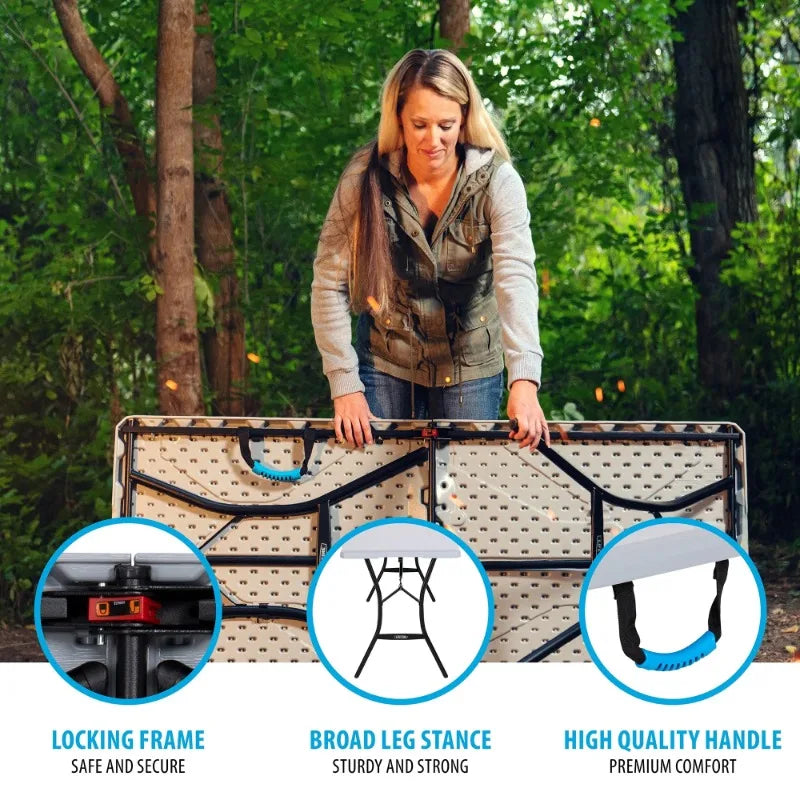 5 Foot Rectangle Fold in Half Table Indoor Outdoor Folding Table