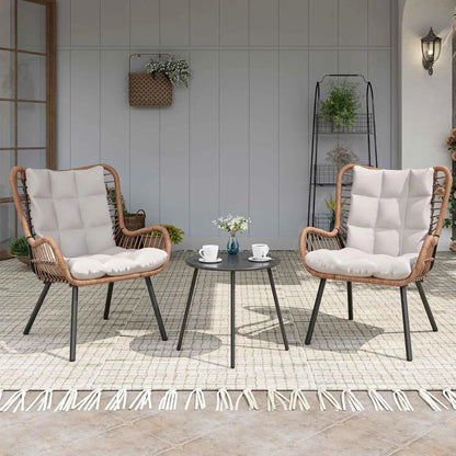 Bistro Set Outdoor 3 PCS with Coffee Table and Thick Cushions