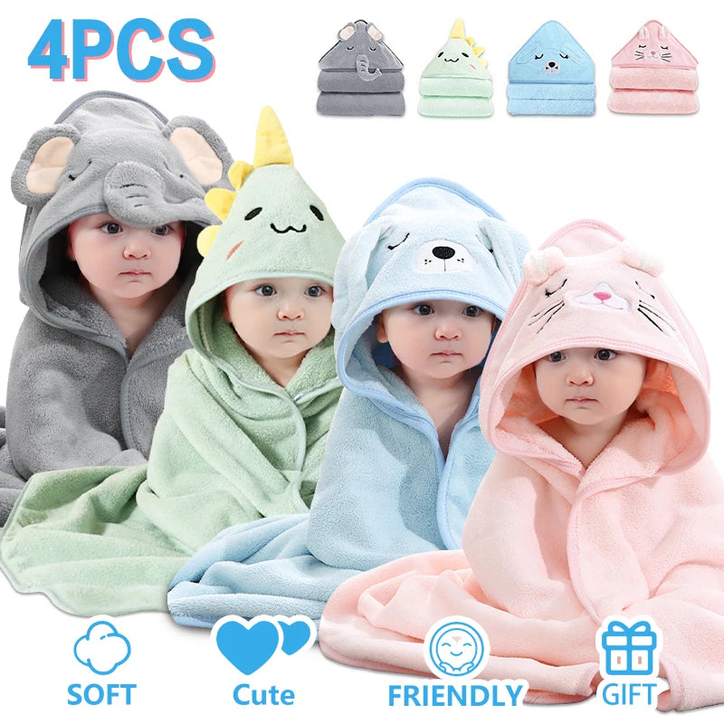 Baby Bath Towels 4PCS Soft & Absorbent w/ Hood for 0-5 yrs