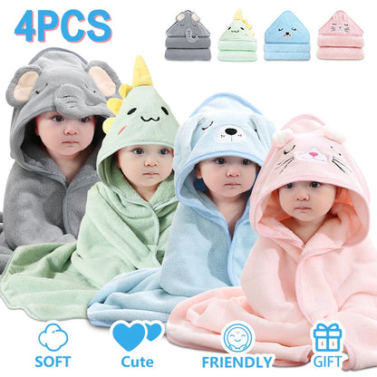 Baby Bath Towels 4PCS Soft & Absorbent w/ Hood for 0-5 yrs