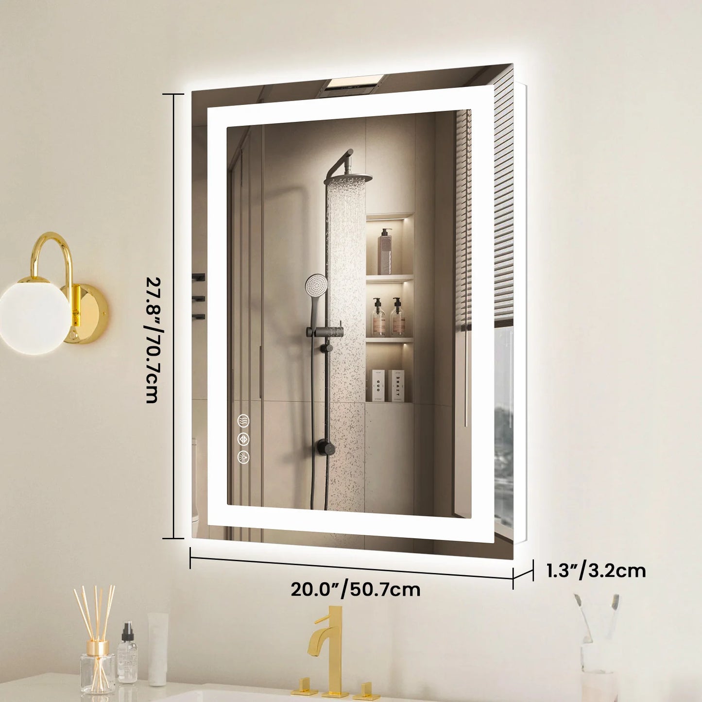 LED Mirror Tempered Glass with Memory Function Front & Backlit Light