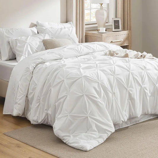 Comforter Set 7-Piece White Soft Pintuck Bedding