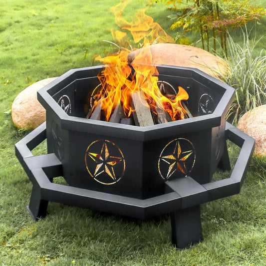 43 Inch Octagonal Wood Burning Fire Pit,