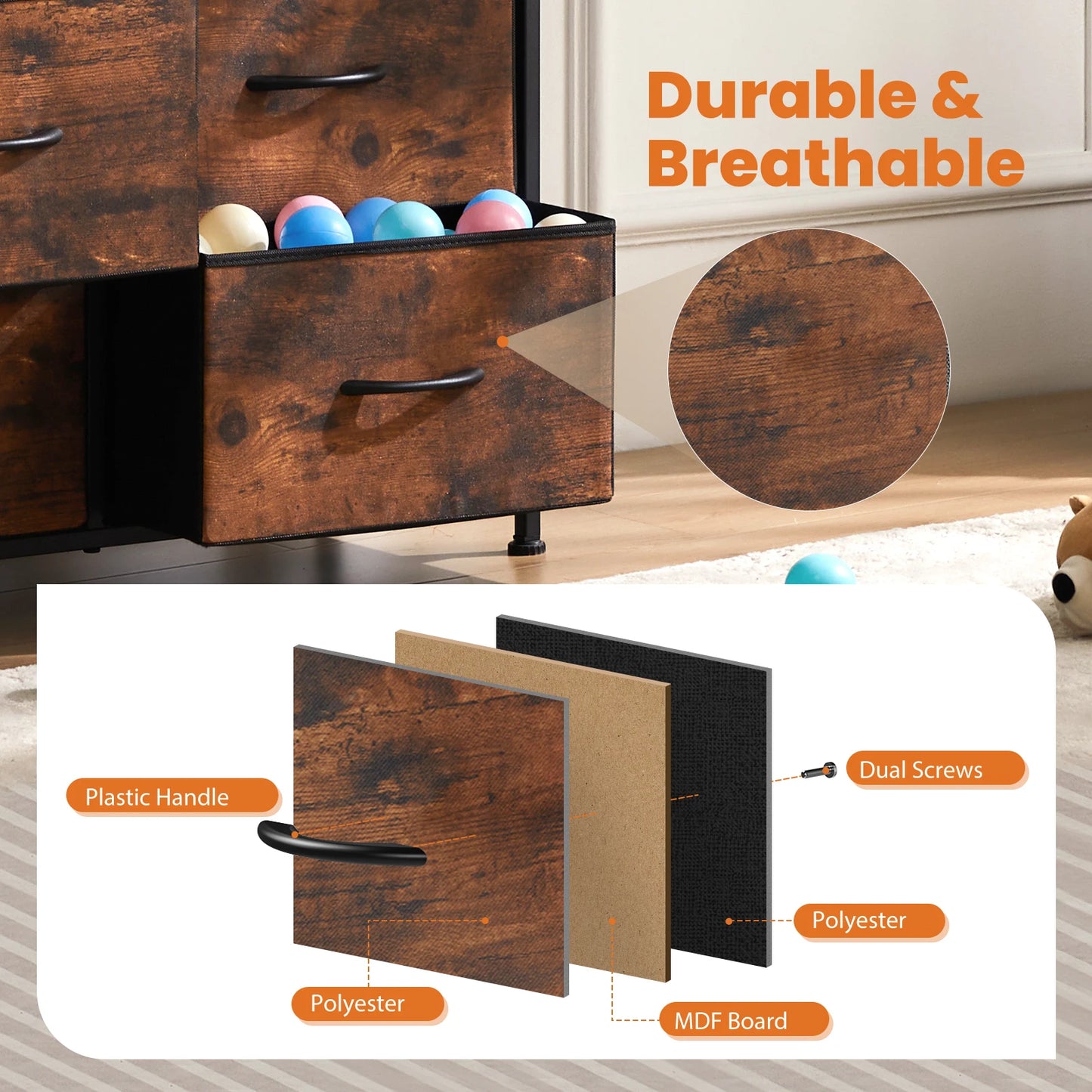 9 Drawer Dresser Tall Chest Organizer with Fabric Drawers