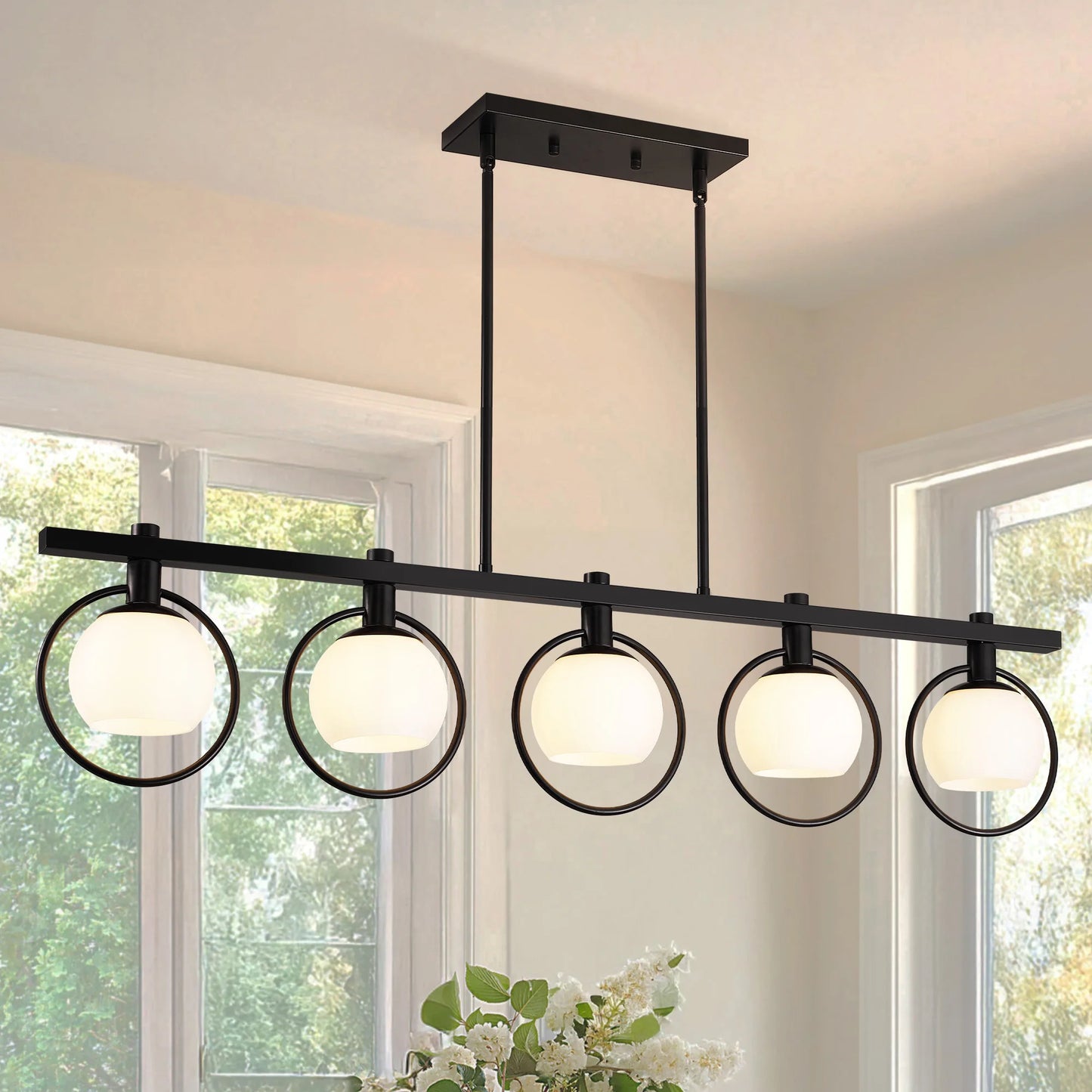 Modern Chandelier Pendant Light 5 Light Adjustable Glass Shades Black