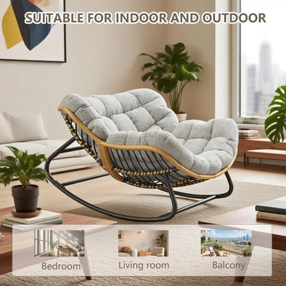 Rattan Egg Chair Oversized Swivel Rocking Lounge Chair with Cushion