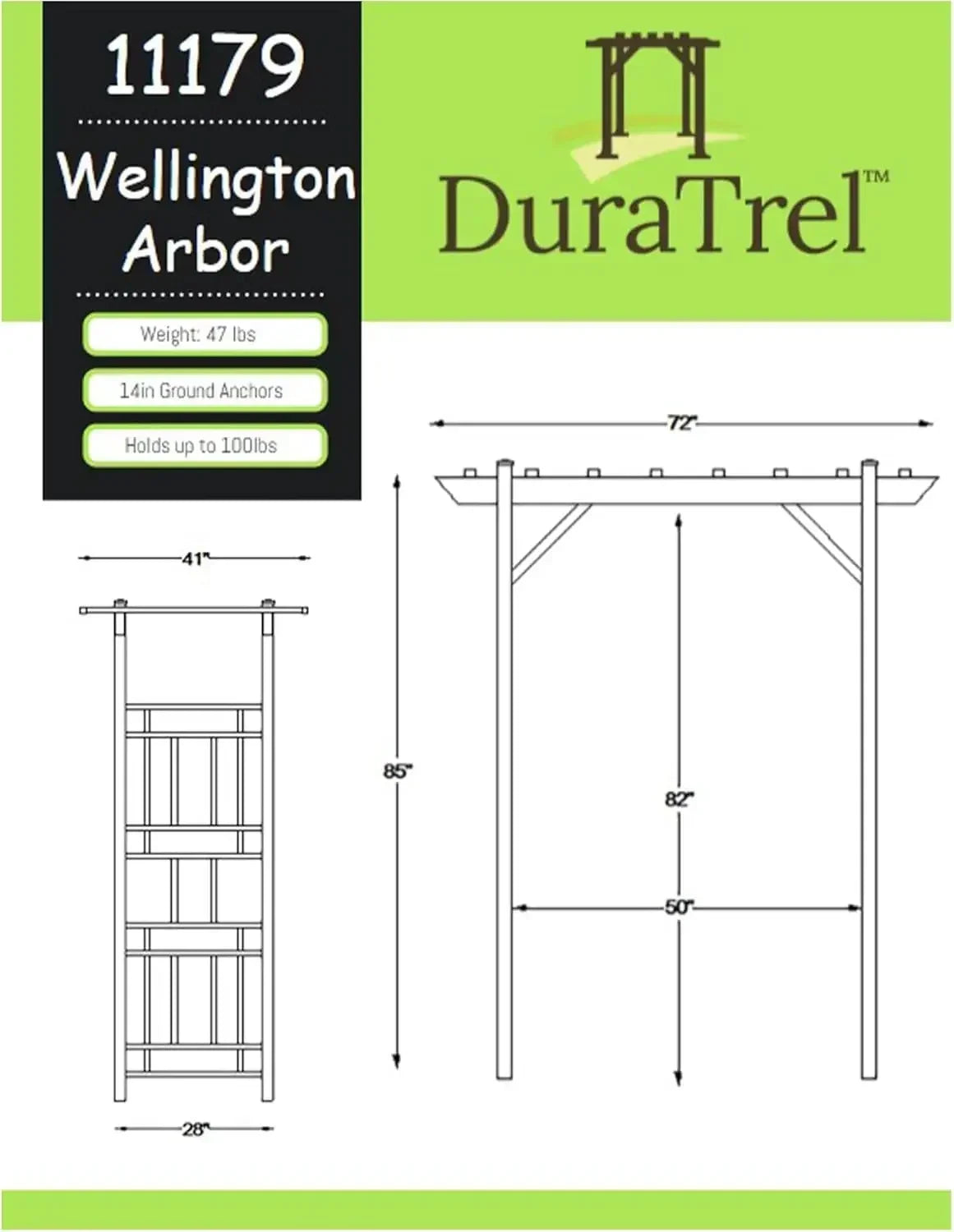 Wellington Vinyl Garden Archway, White, 72" x 85" w/ Trellis Sides for Climbing Plants