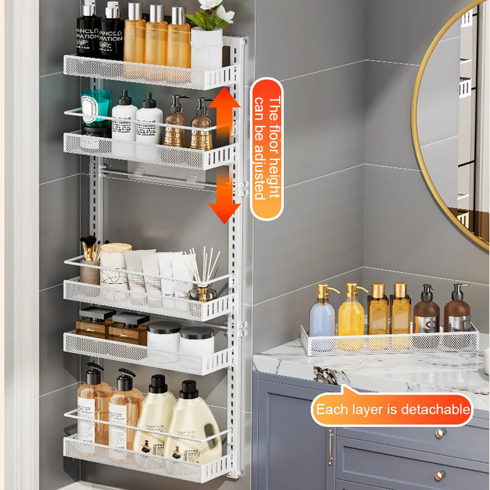 6-Tier Over The Door Pantry Organizer with Adjustable Baskets, Metal Wall Mount Spice Rack