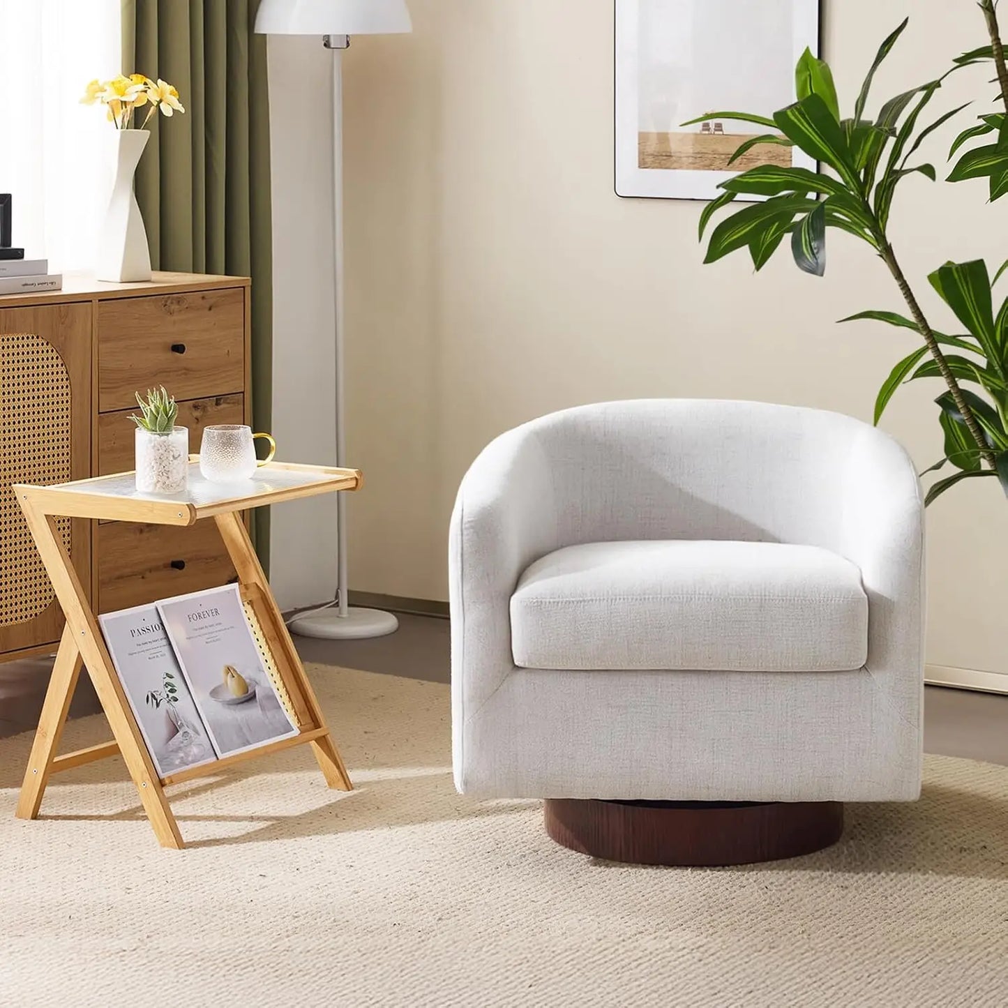 360°Swivel Accent Chairs, Set of 2 with Wood Base and Removable Cushion, Upholstered Bucket Armchairs