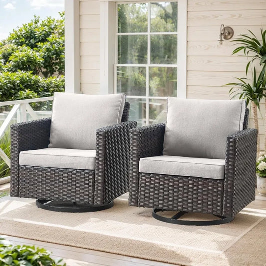 Patio Swivel Rocker Chairs Set of 2 with PE Wicker Cushions