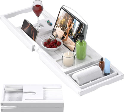 Bamboo Bathtub Caddy Tray Foldable Expandable Bath Organizer