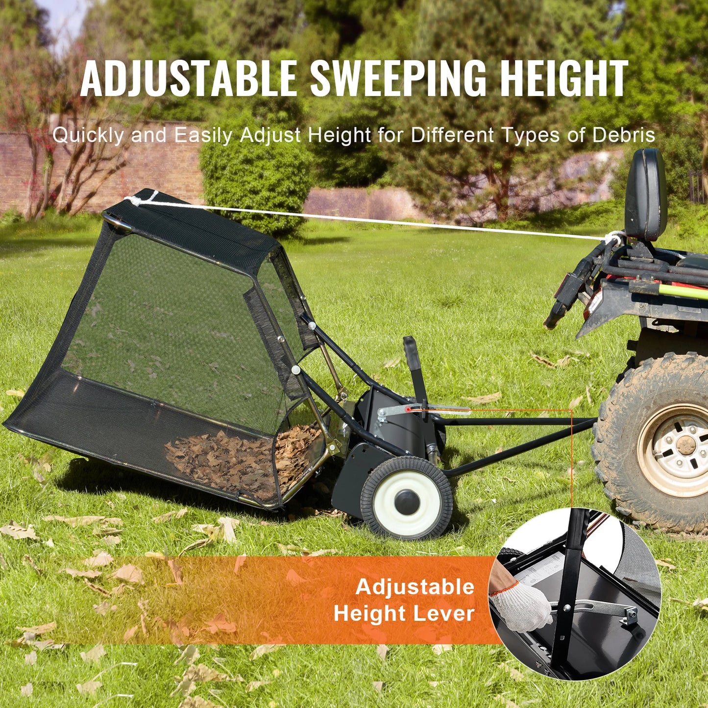 Tow Behind Lawn Sweeper 52 Inch Heavy Duty 26 Cu Ft Grass Collector